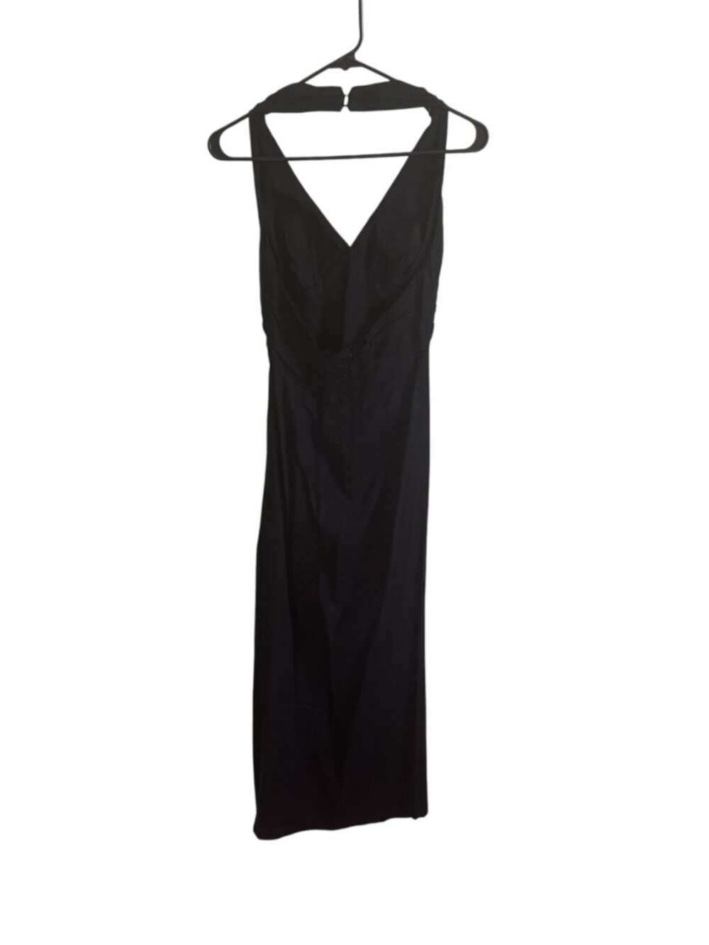 Zara Black Draped Linen Midi Dress Halter V‑Neck Ruched Side Slit Large Summer - Picture 8 of 11